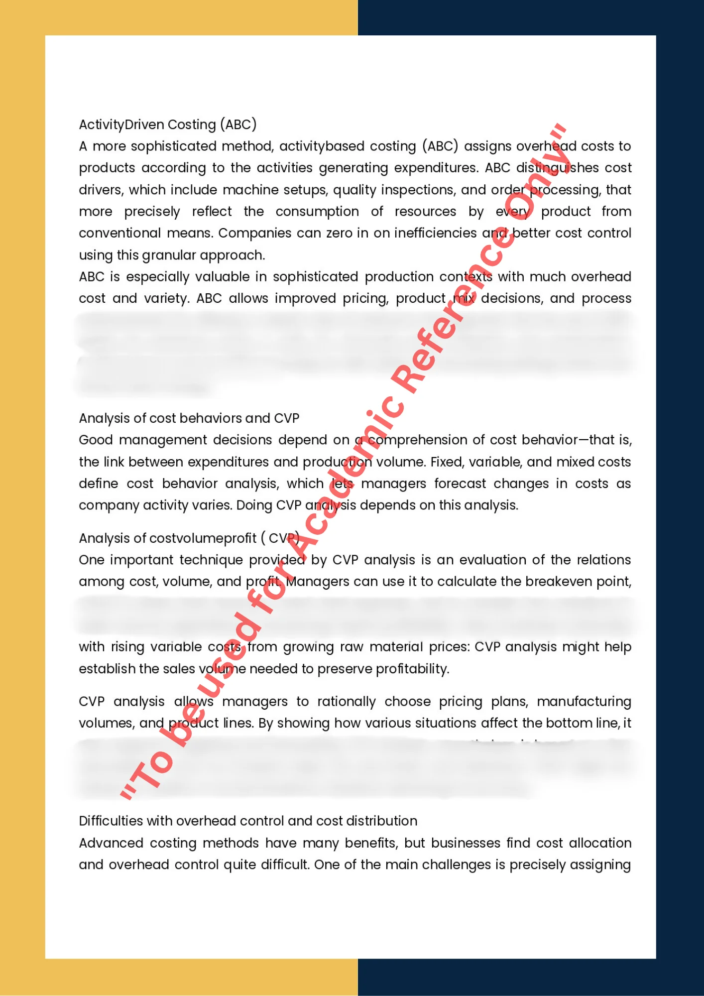Assignment Sample Of Subject  ACCT 303- Cost Accounting 3